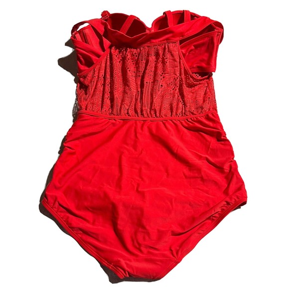 Swim by Cacique Off The Shoulder Blouson Swimsuit One Piece Bandeau Bra 38DD - Picture 11 of 14